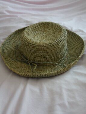 Scala Collezione Natural Fiber Straw Sun Hat Sage Green Boho Summer One Size